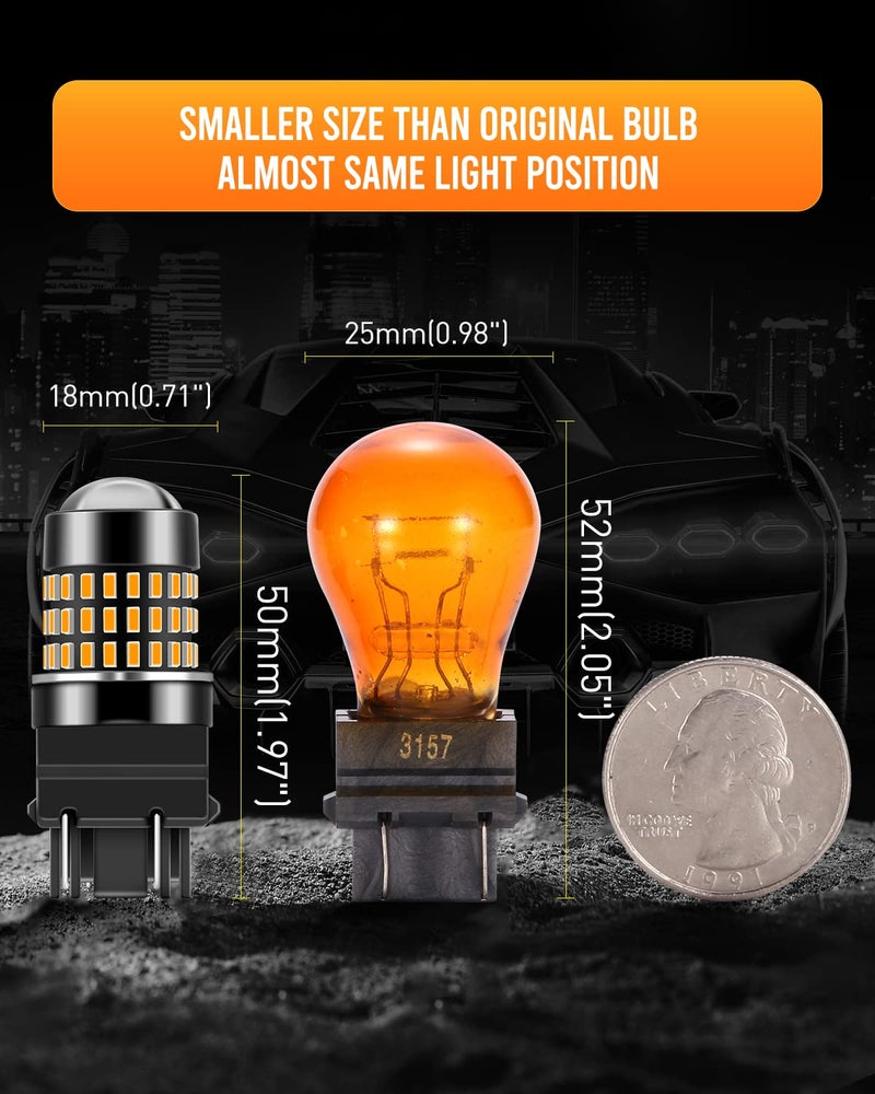 LUYED 3157 LED Bulb Amber Yellow 1800 Lumens Super Bright 3056 3156 3057 4157 LED Bulbs with Projector for Turn Signal Tail Brake Blinker Parking Lights,Pack of 2 - Image 3